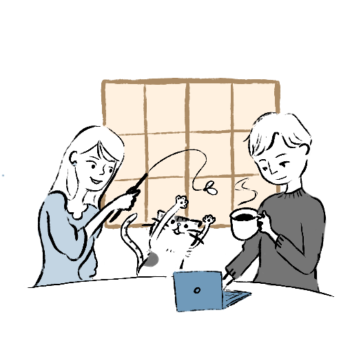 NeeR-Cat と作業中の人々のイラスト